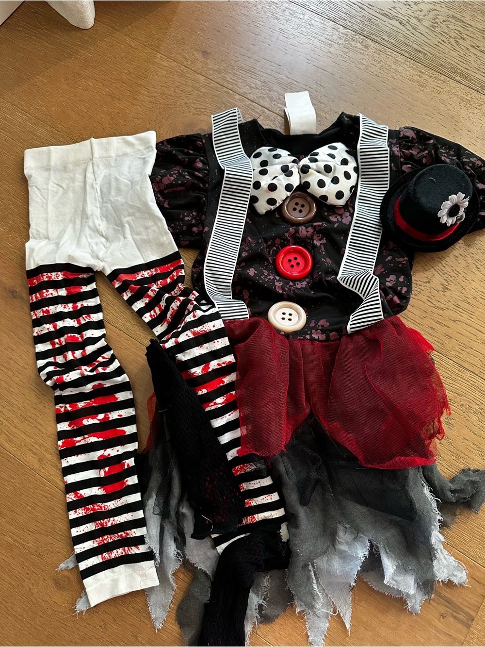 Spirit Black & Red Kids Clown Costume with Polka Dot Bow small